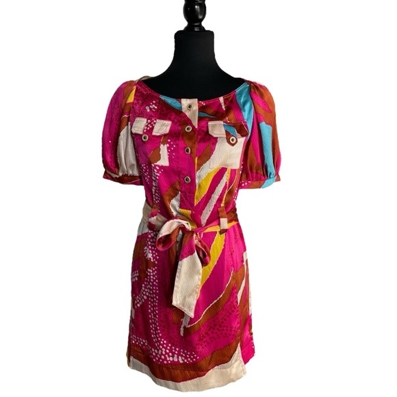 Diane von Furstenberg Silk Margot Belted Mini Dress | Vibrant Abstract Pink - Picture 1 of 11